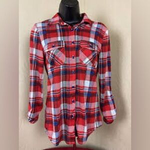 NWOT SIZE 1X Women's Red Plaid Button Down Shirt
